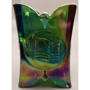 Vintage Toothpick Holder Collectable  Joe St.Clair Iridescent Green Glass Square